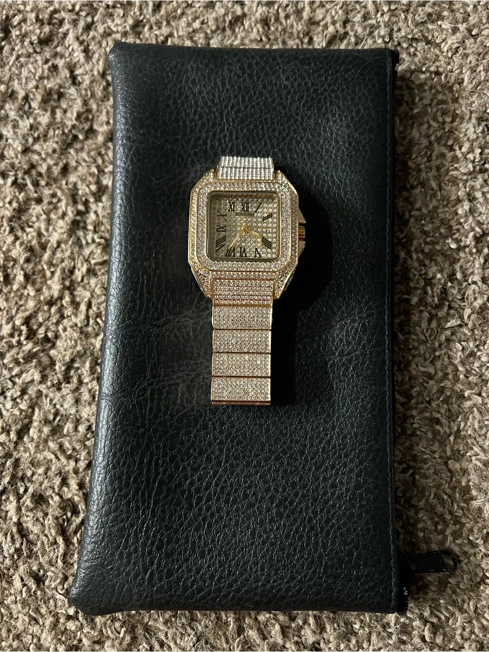 Pintime Iced Out Vintage Gold Diamond Moissanite Stainless Steel Watch